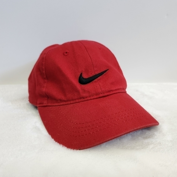 Nike Red Black Swoosh Just Do It Baseball Hat Cap Unisex Child Size 4-7 - Picture 1 of 13